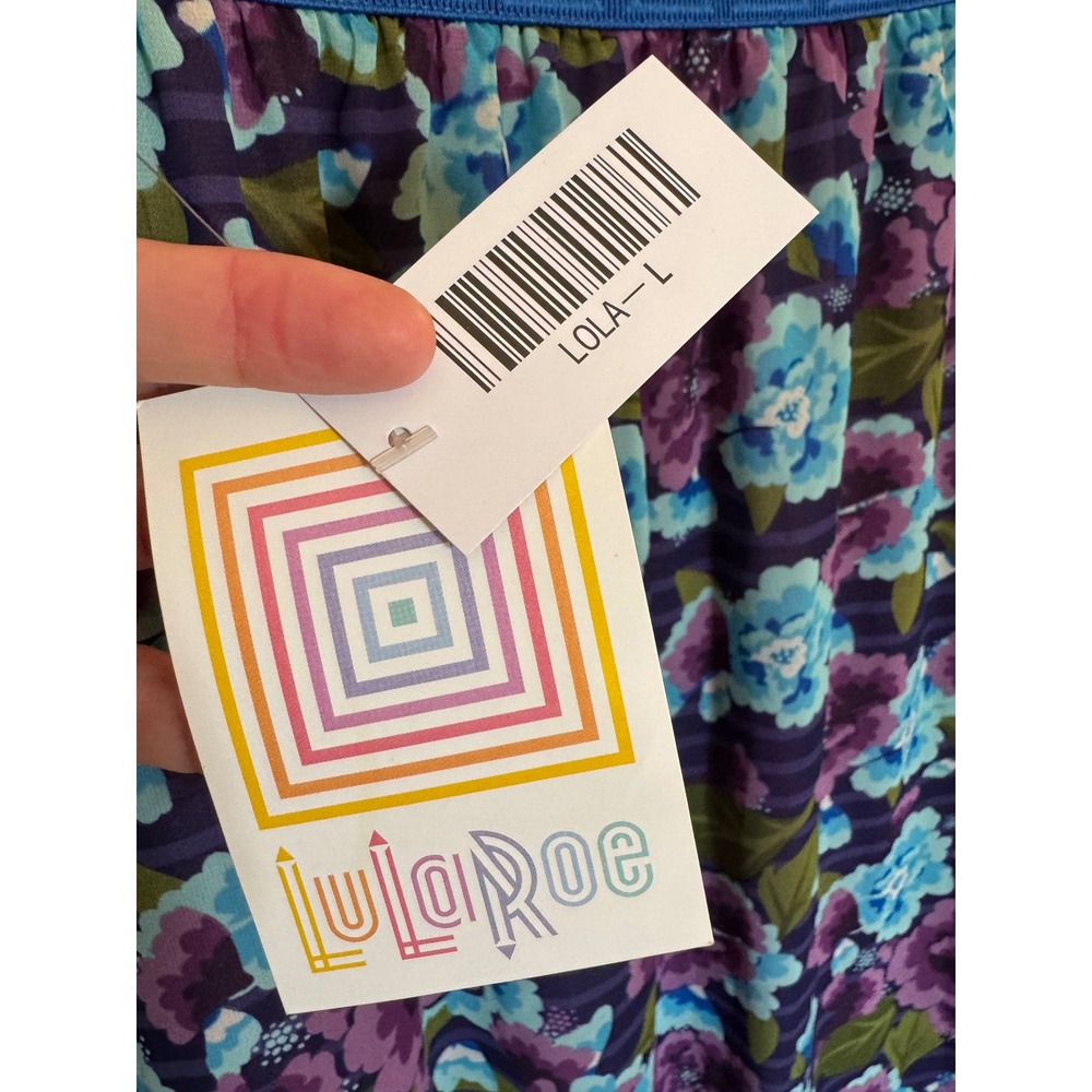 LuLaRoe Lola Floral Midi Skirt Blue Purple Chiffon Layered Elastic Waist Large - Picture 2 of 4